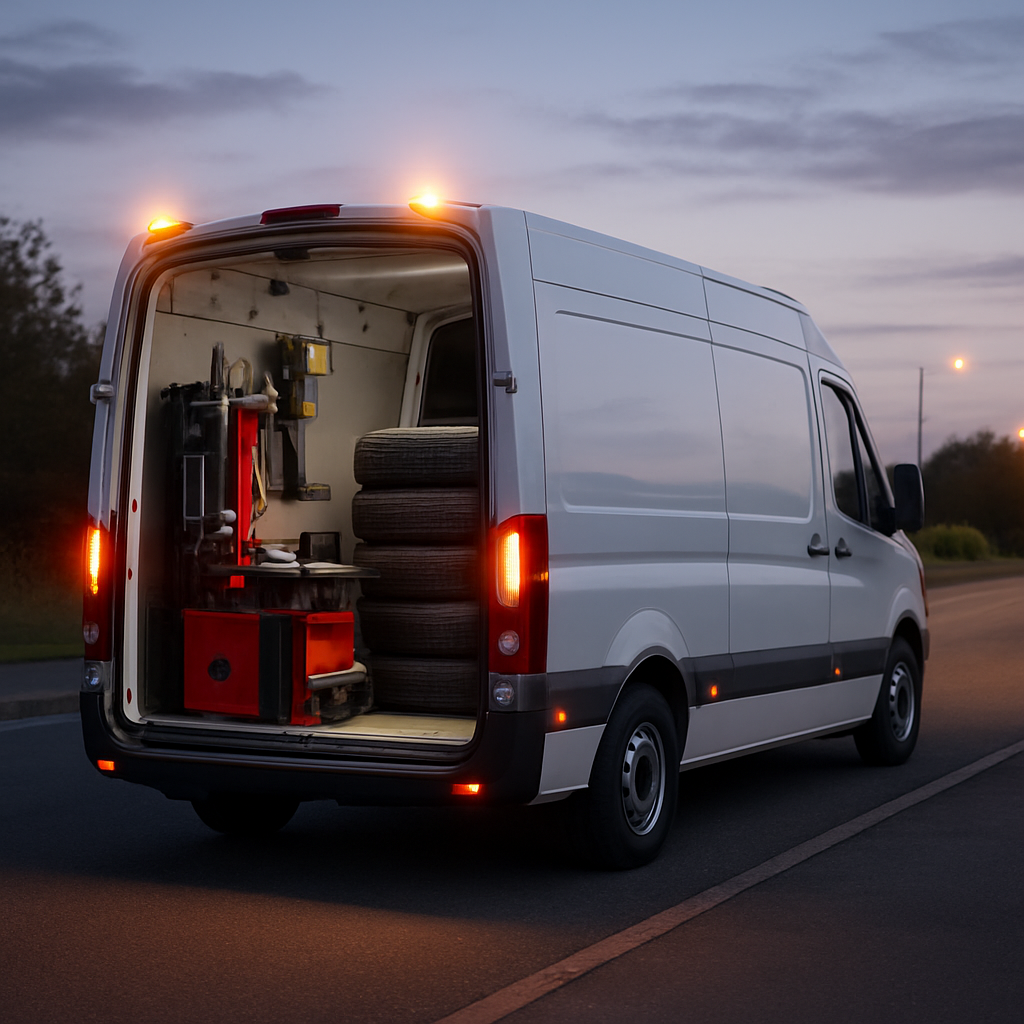 TYRIX mobile tyre fitting van with equipment ready at the roadside
